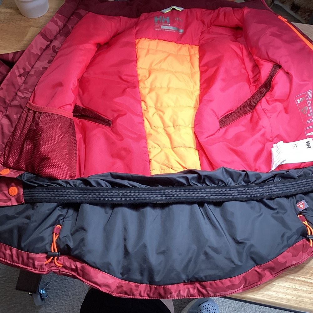 Kids Helly Hansen Jr Skyhigh Insulated Ski/snowboard Jacket Red Camo 8/128 - Picture 11 of 13